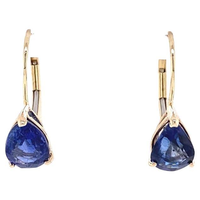 Pendientes Vintage de Gota de Oro con Zafiro Azul Natural en Forma de Pera
