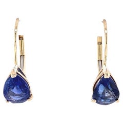 Vintage Pear Shape Natural Blue Sapphire Gold Drop Earrings