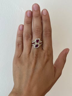 Vintage Pear-Shape Ruby & Diamond Toi et moi Ring - 14K Yellow Gold