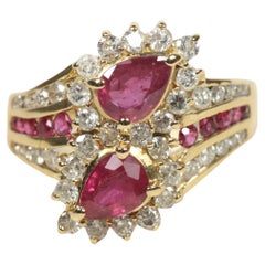 Vintage Pear-Shape Ruby & Diamond Toi et moi Ring – 14K Yellow Gold