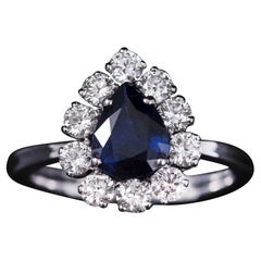 Vintage Pear Shape Sapphire Diamond Cluster Ring 19.2K White Gold Portugal 1990 Vintage Pear Shape Sapphire Diamond Cluster Ring 19.2K White Gold Portugal 1990