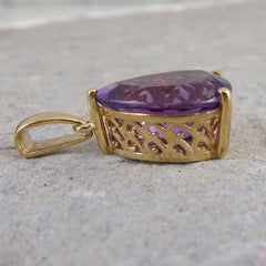 Vintage Pear Shaped Amethyst Pendant, Yellow Gold Setting