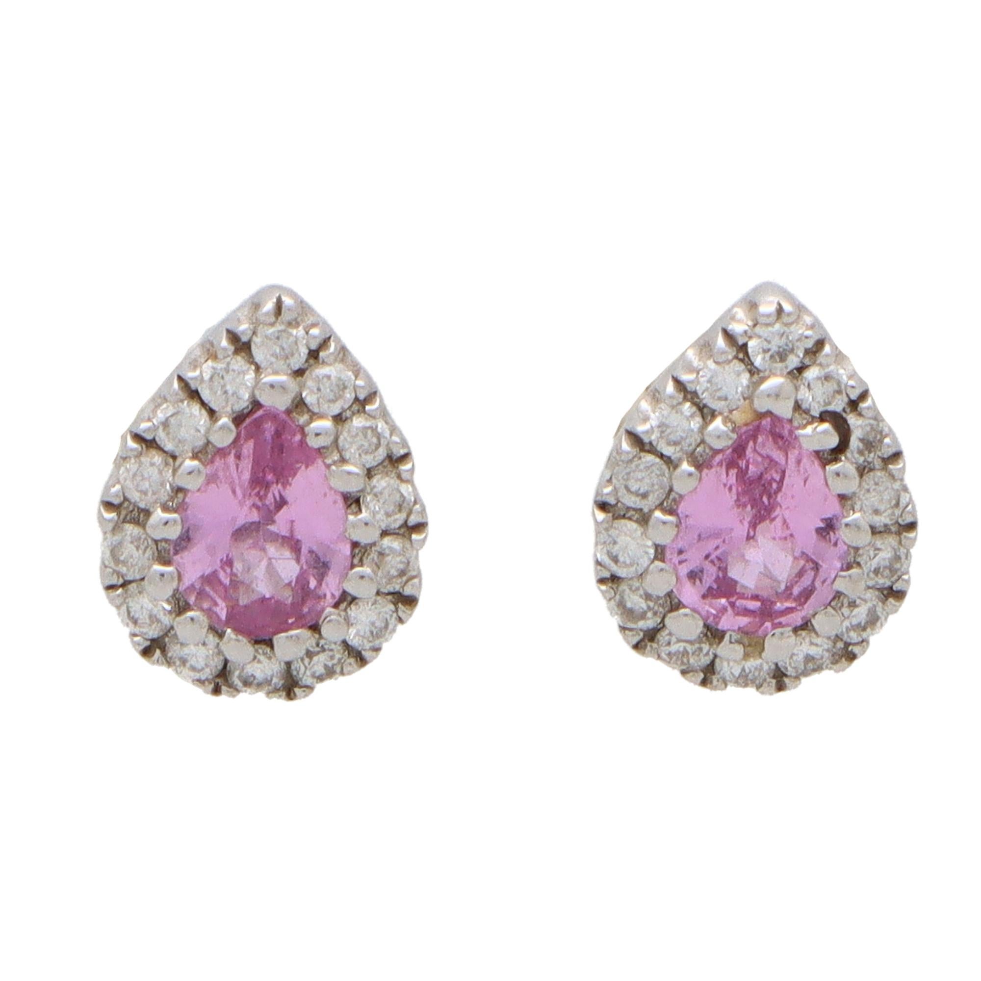 Vintage Pear Shaped Pastel Pink Sapphire and Diamond Earrings Set in 18k Gold 1