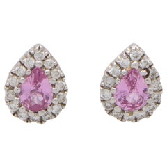 Vintage Pear Shaped Pastel Pink Sapphire and Diamond Earrings Set in 18k Gold