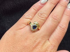 Vintage Pear Shaped Sapphire and Diamond Halo Ring in 18k Yellow Gold