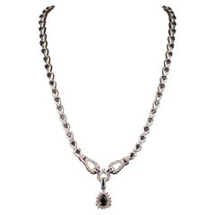 Vintage Pear Shaped Sapphire Diamonds Pendant Necklace