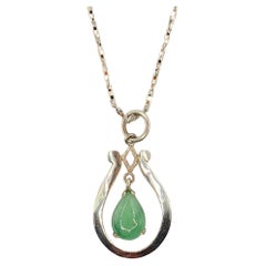 Vintage Pear Shaped Teardrop Jade Pendant in Sterling Silver