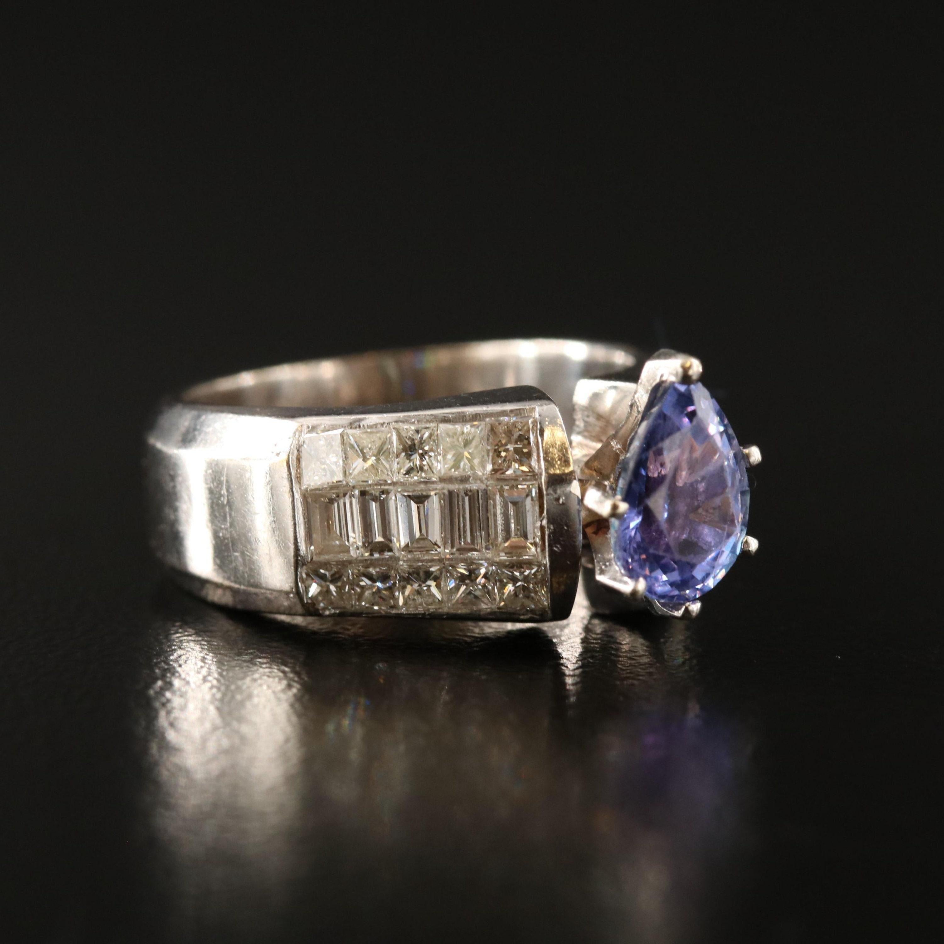 For Sale:  Vintage Pear Tanzanite Diamonds Engagement Ring, Diamond Wedding Ring 2