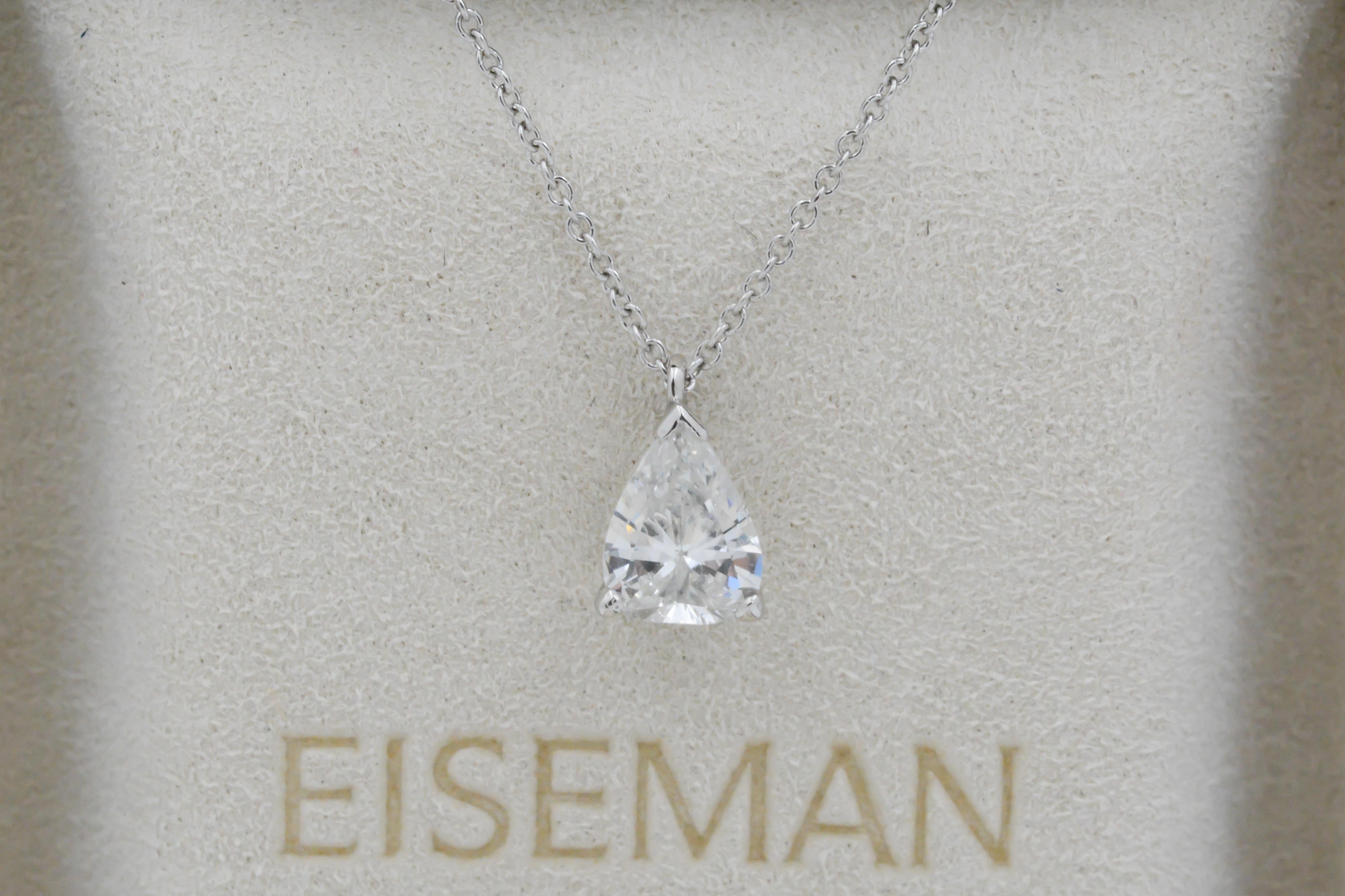 Modern Vintage Pear Transition Cut Diamond Platinum Necklace