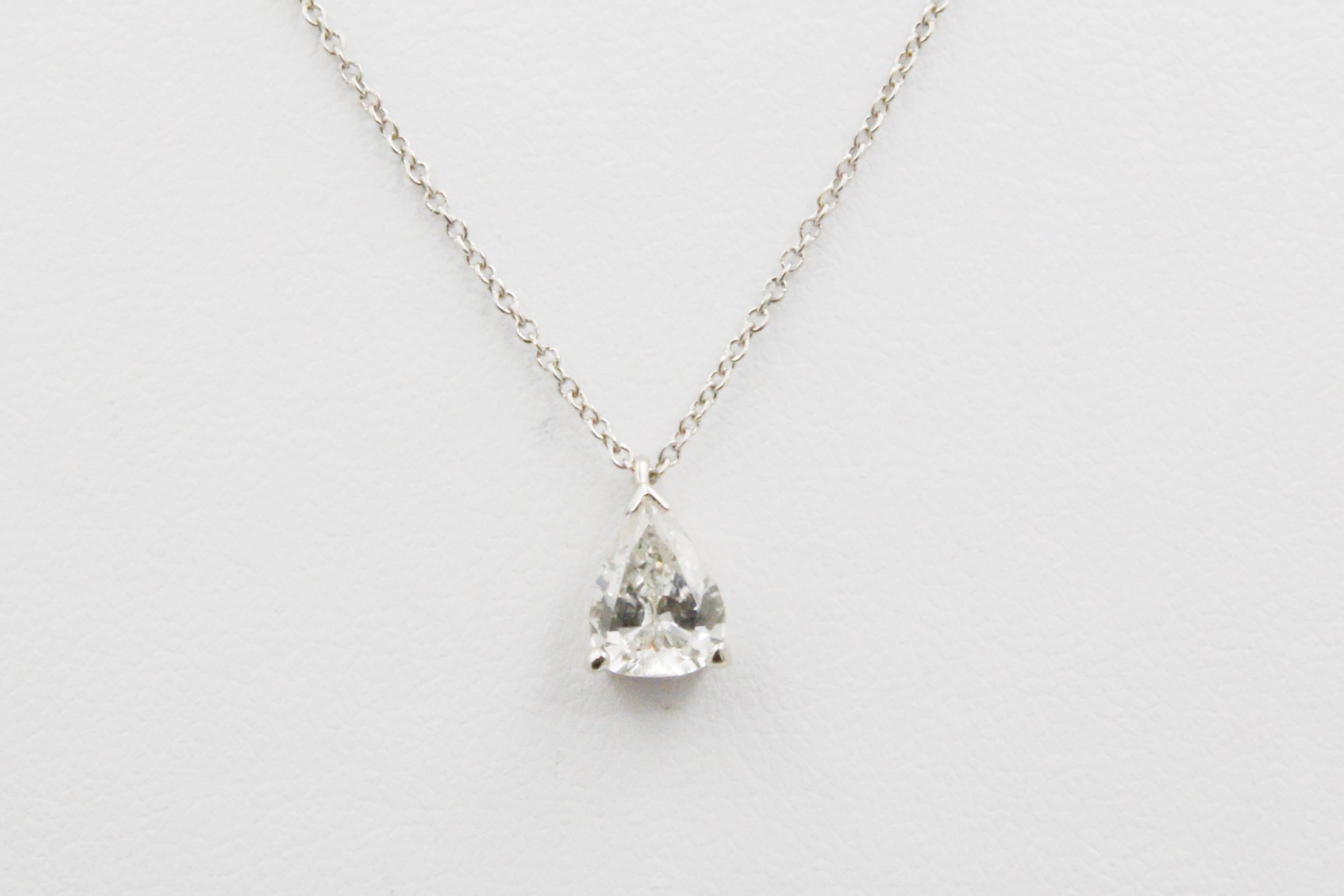Women's Vintage Pear Transition Cut Diamond Platinum Necklace