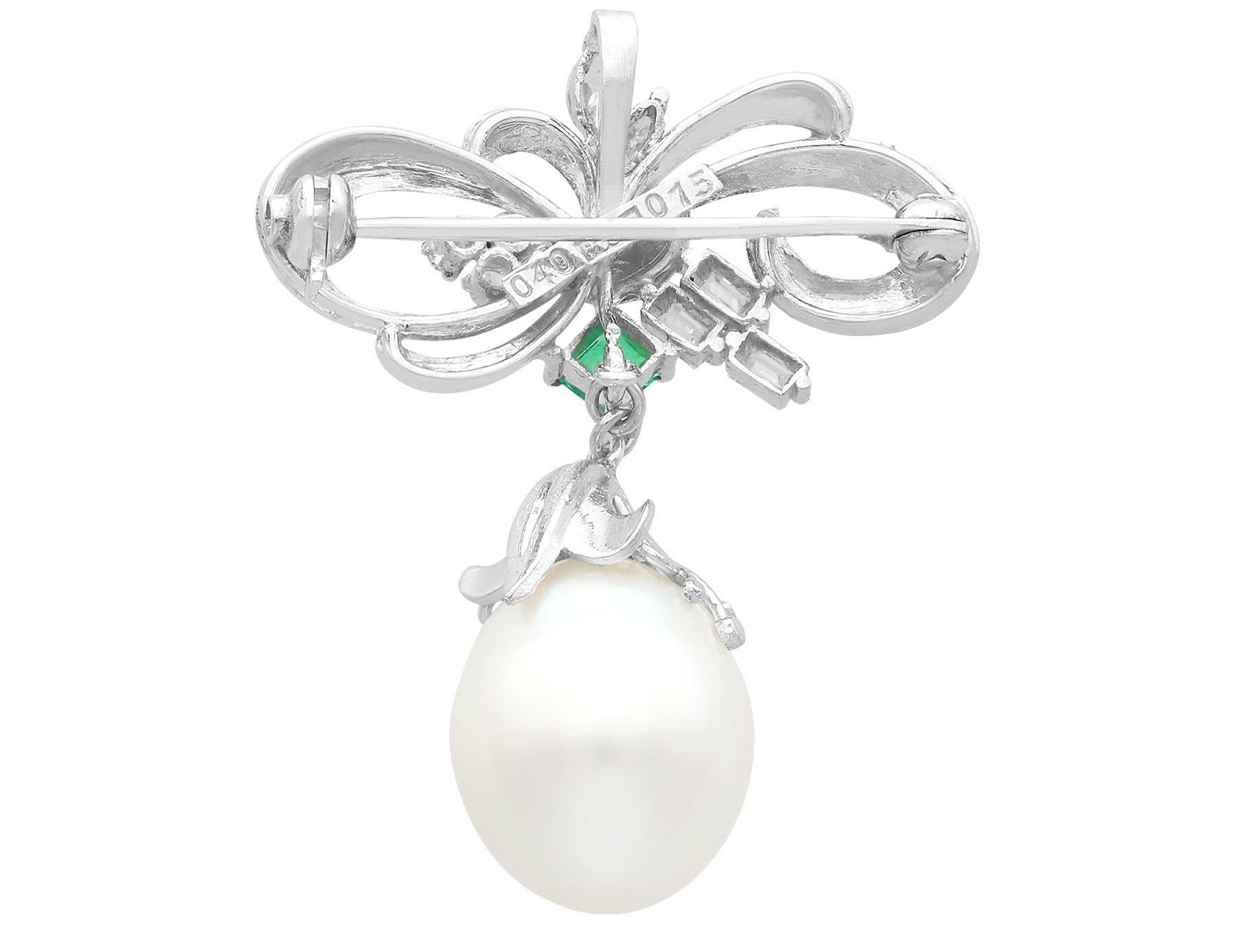 Vintage Pearl Emerald and Diamond Platinum Drop Brooch / Pendant 1