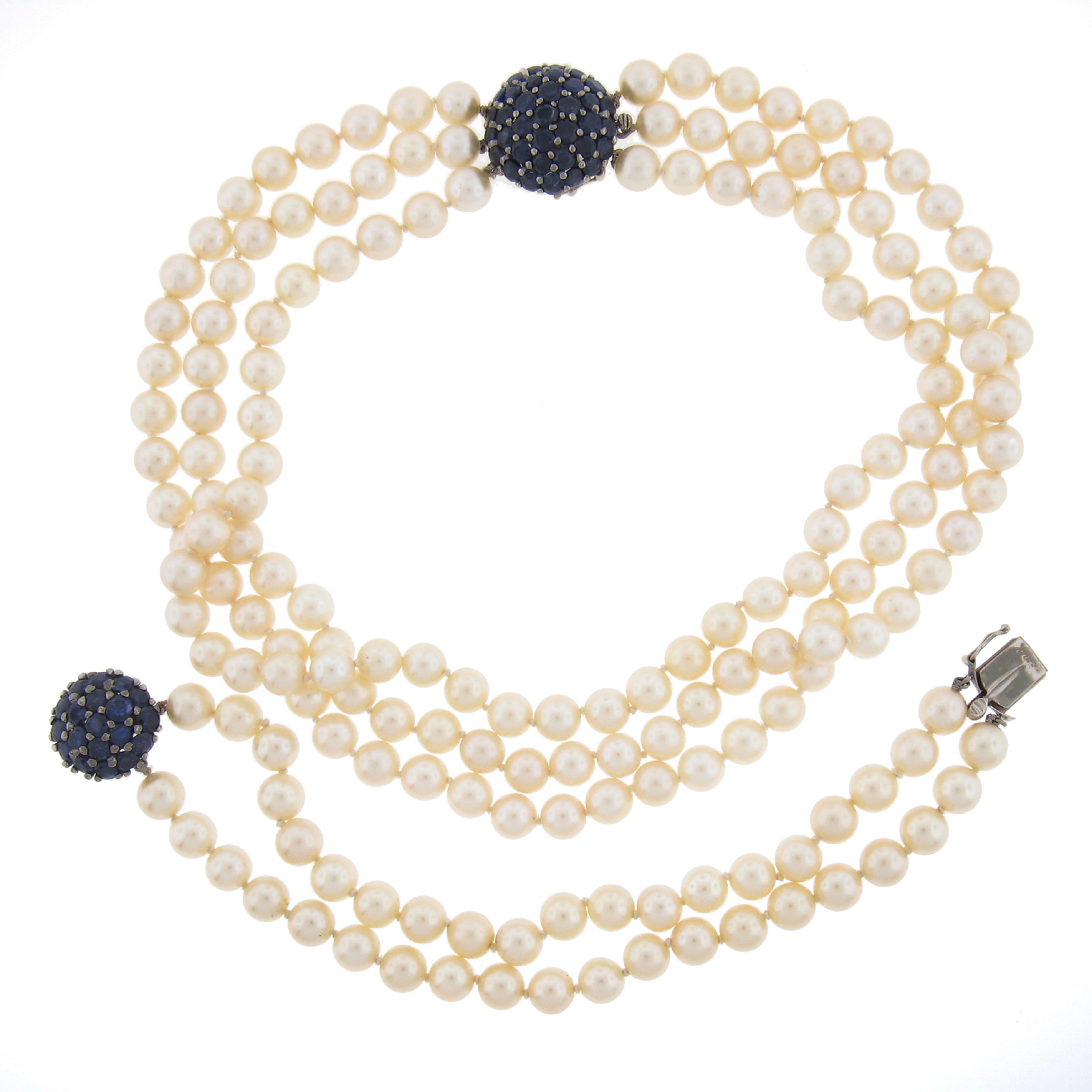Ensemble collier et bracelet vintage en or blanc 14 carats avec perles et saphirs de 10 carats Pour femmes en vente