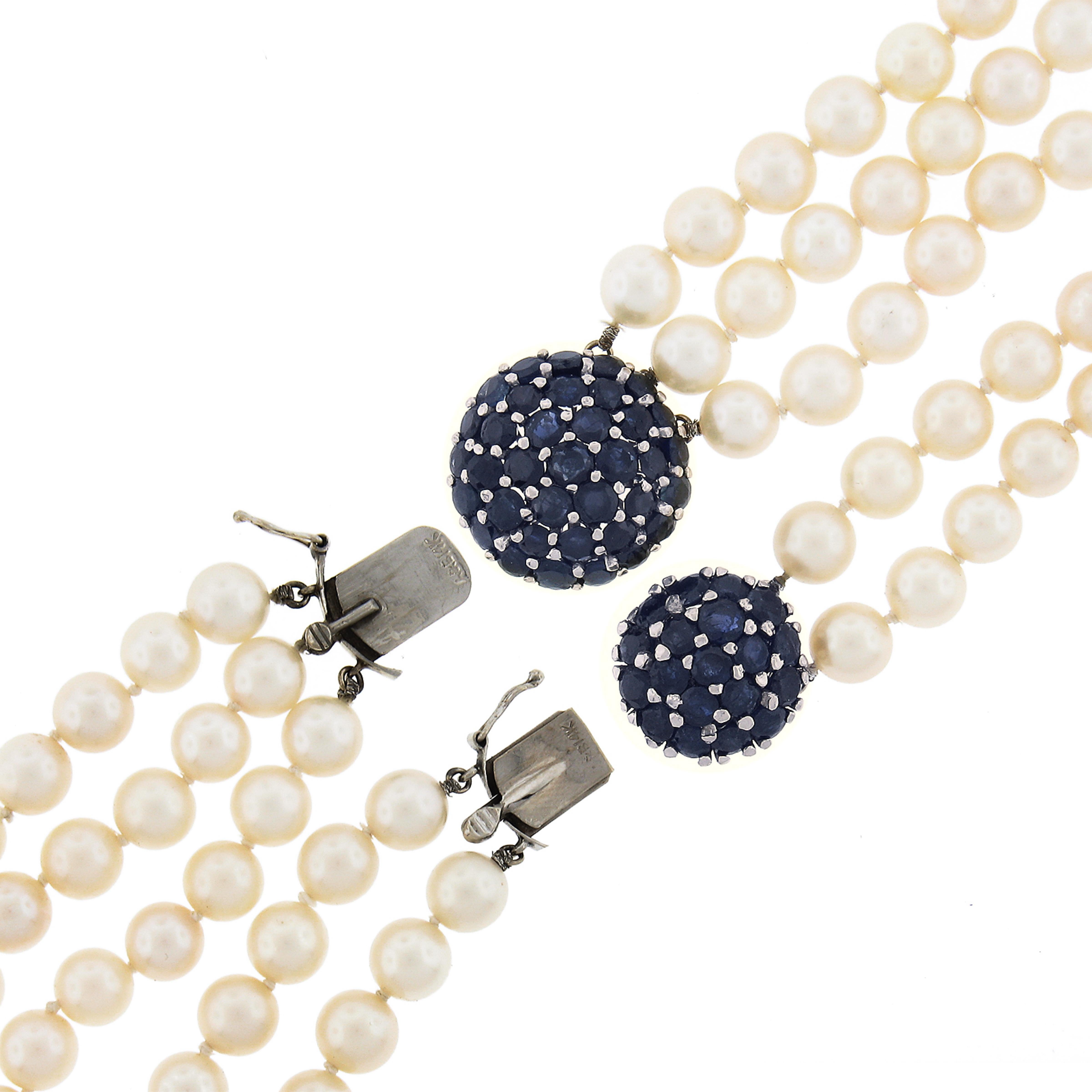 Ensemble collier et bracelet vintage en or blanc 14 carats avec perles et saphirs de 10 carats en vente 3