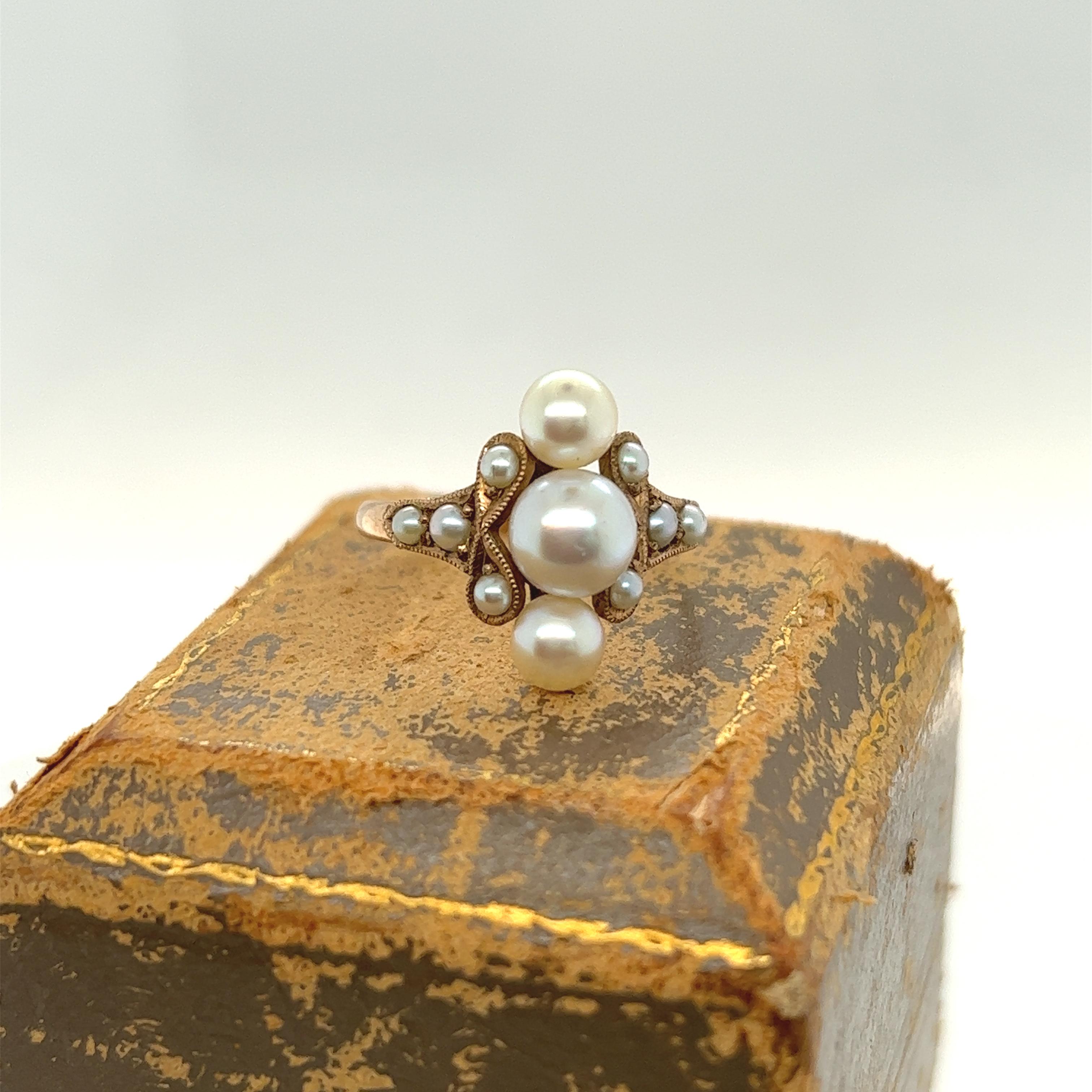 Vintage Pearl 10k Rose Gold Ring In Good Condition For Sale In Atlanta, GA