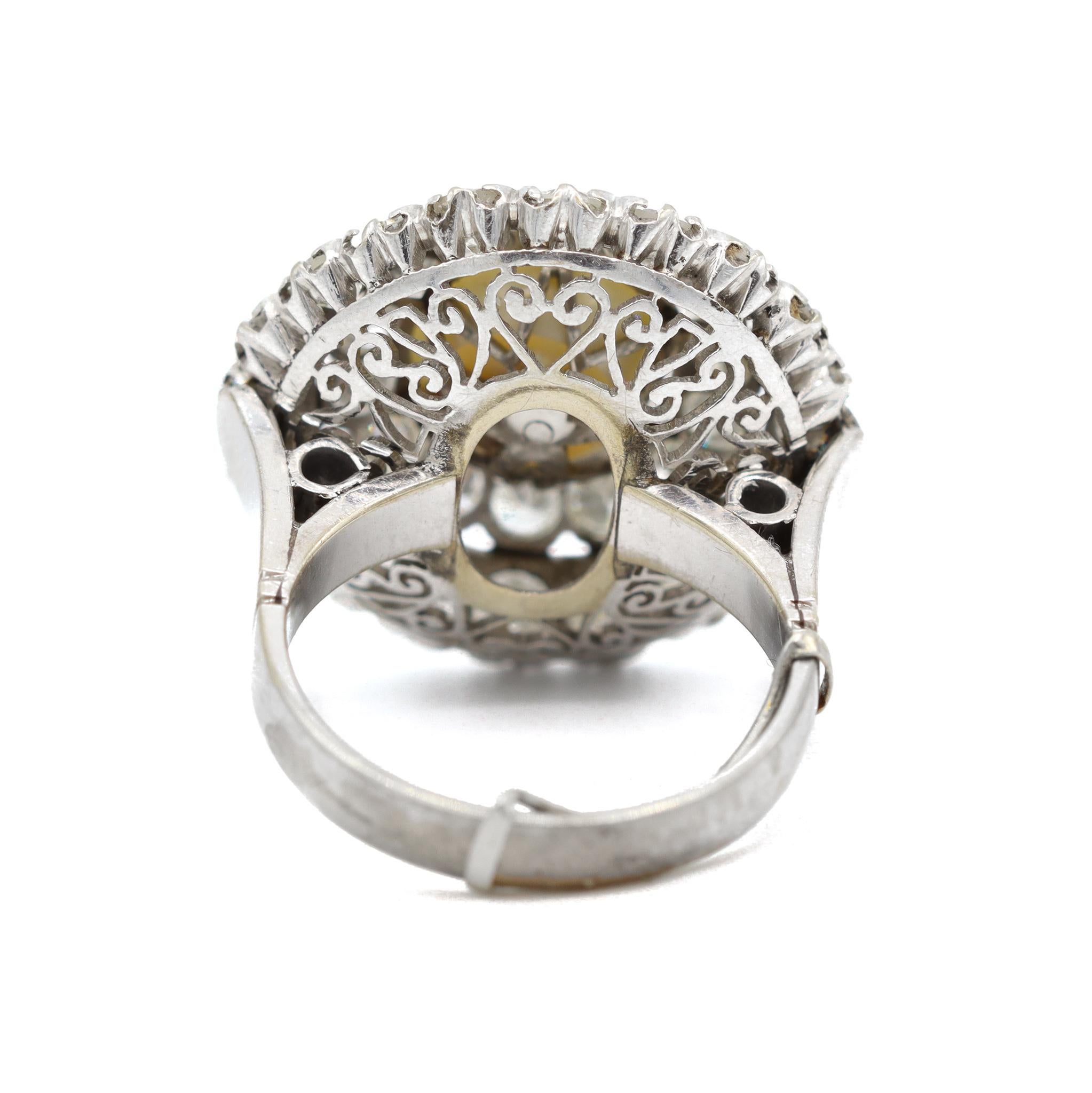 Cabochon Vintage Pearl 14K White Gold Diamond Ring For Sale
