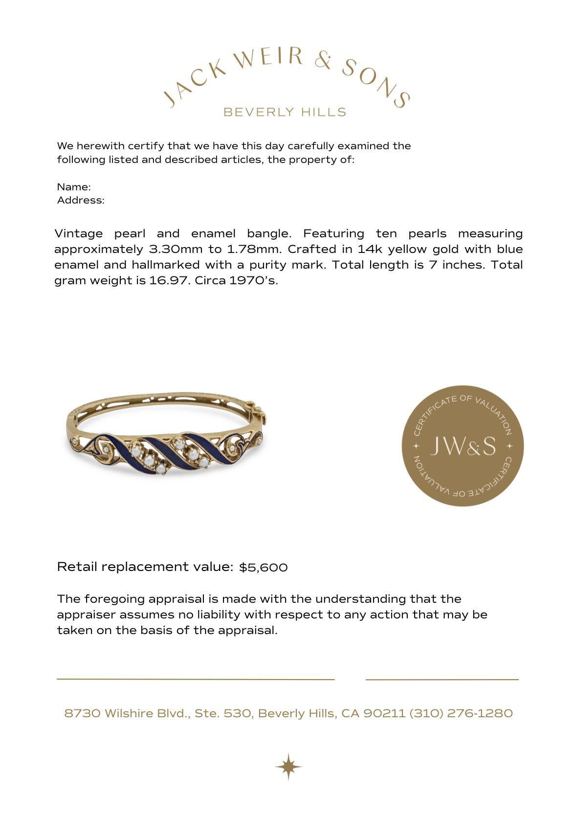 Bracelet vintage en or jaune 14k émaillé de perles en vente 1