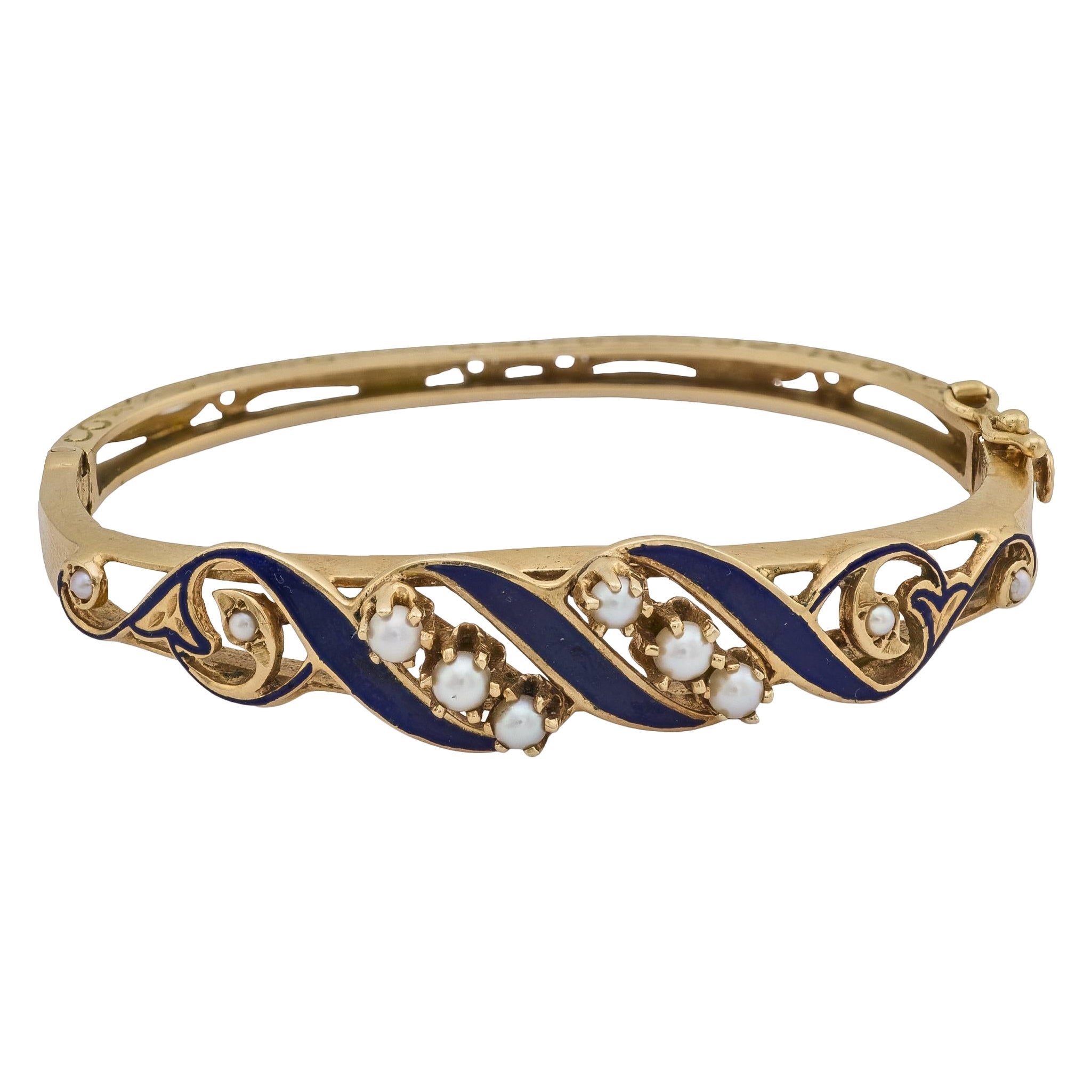 Vintage Perle 14k Gelbgold Emaille-Armreif