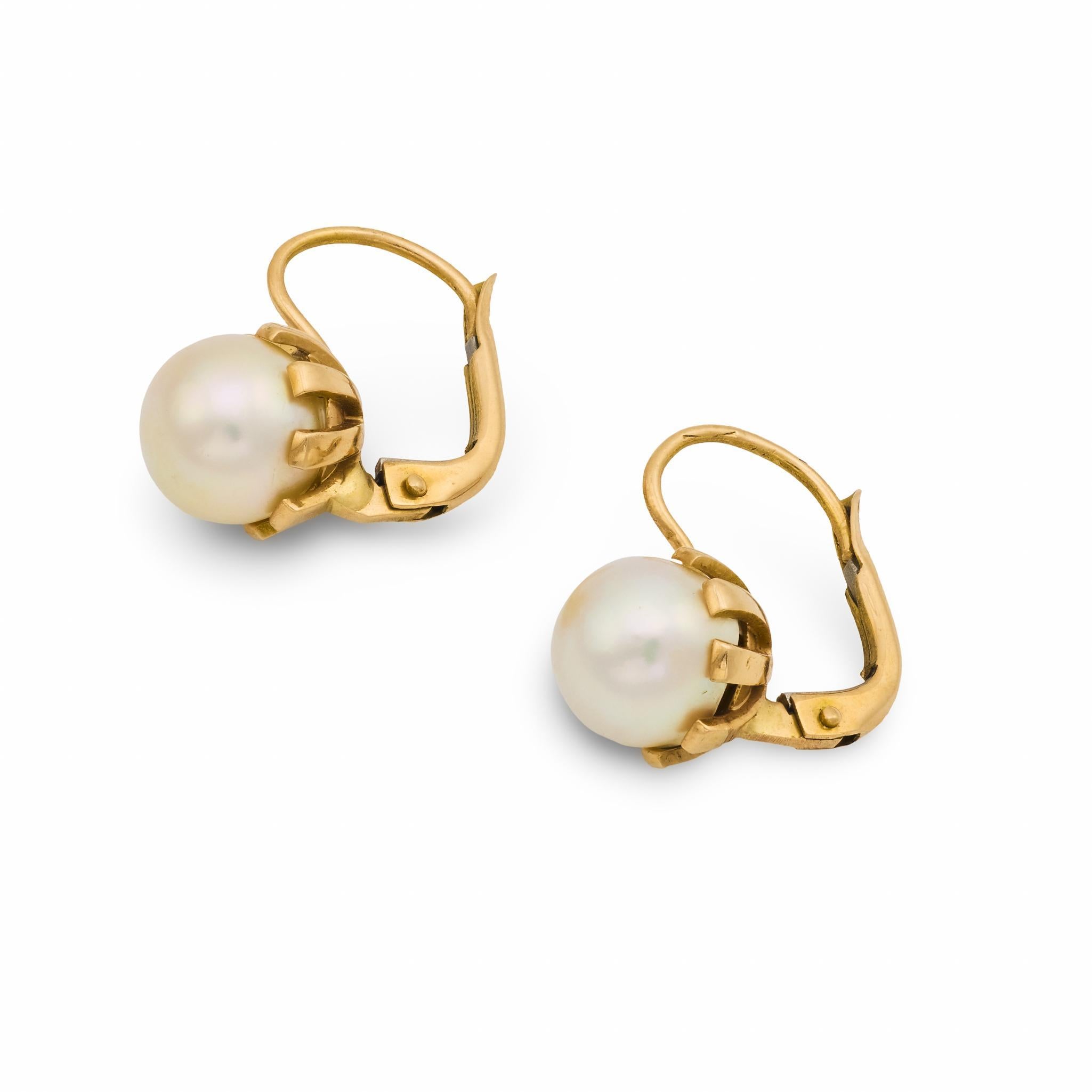 Orecchini con perle d'epoca in oro giallo 14 ct. In condizioni buone in vendita a Beverly Hills, CA