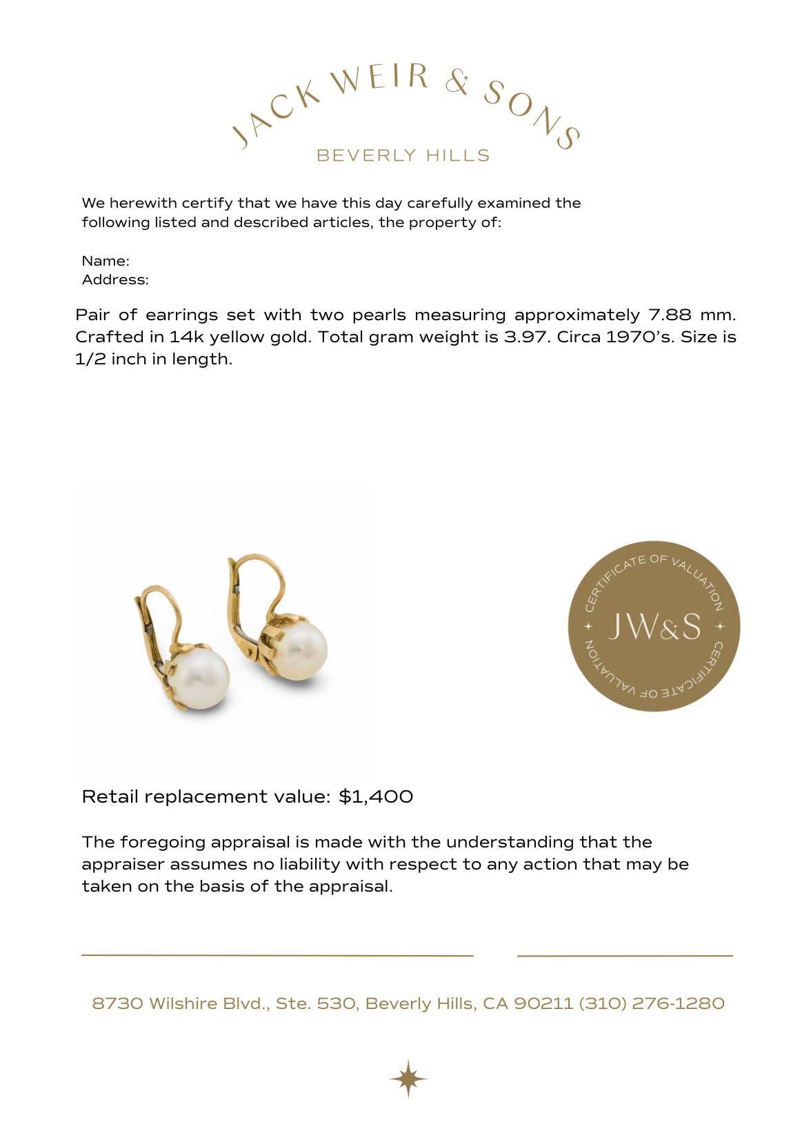 Orecchini con perle d'epoca in oro giallo 14 ct. in vendita 1