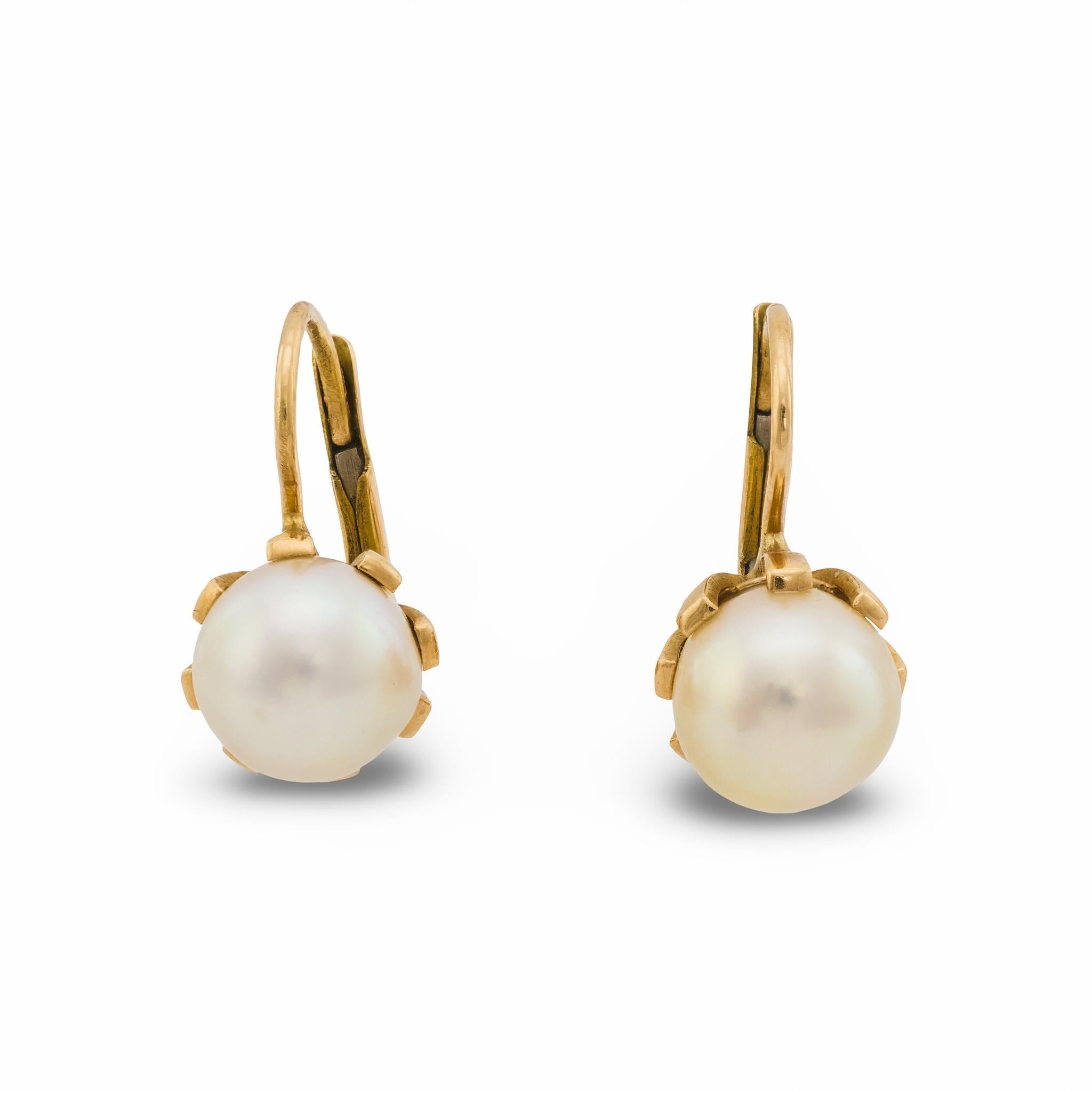 Orecchini con perle d'epoca in oro giallo 14 ct.