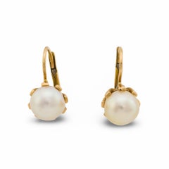 Vintage Perle 14k Gelbgold Französisch zurück Ohrringe
