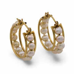 Vintage Perle 14k Gelbgold Reif Ohrringe