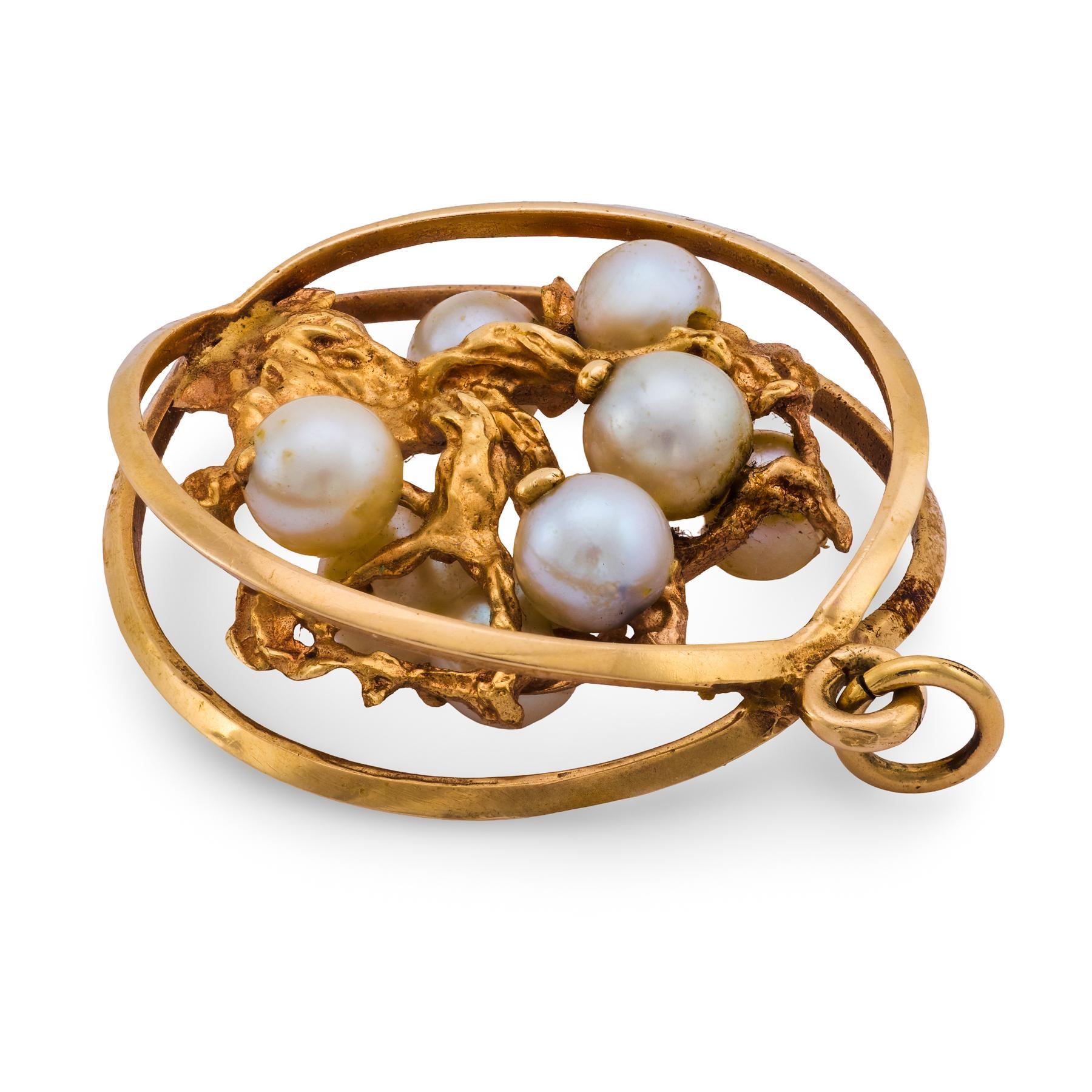 Perle Pendentif arbre en or jaune 14k perle vintage en vente