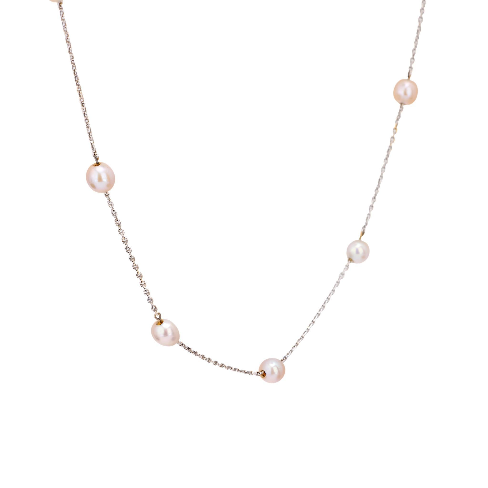 Uncut Vintage pearl 18k white gold necklace