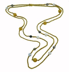 Vintage Pearl 18k Yellow Gold Chain Necklace Signed BTF French