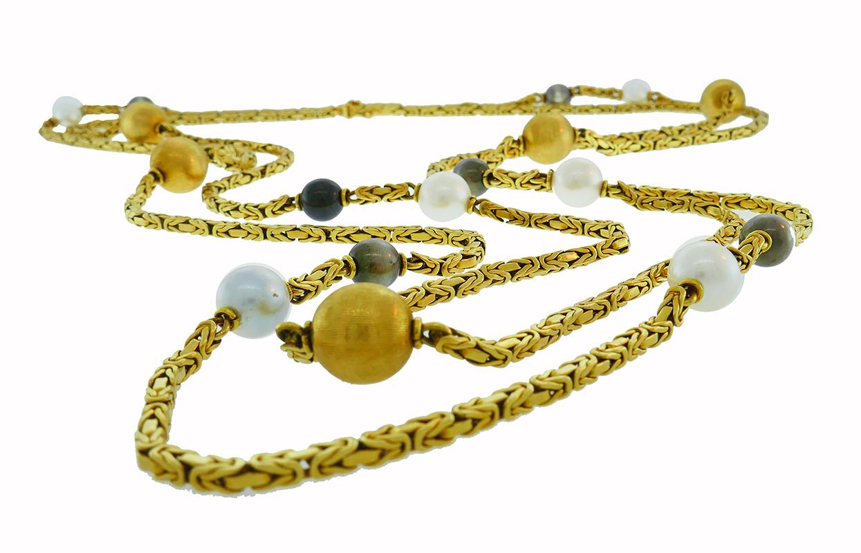 Perle Chaîne collier vintage en or jaune 18 carats signé BTF French en vente