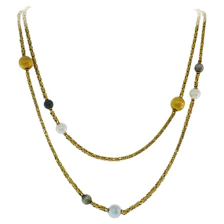 Halskette aus 18 Karat Gelbgold mit Perlen, signiert BTF Französisch, Vintage