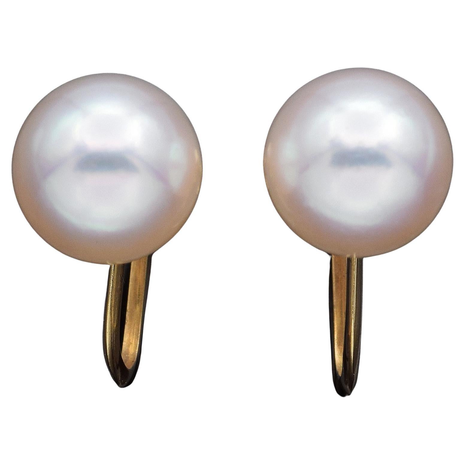 Vintage Pearl Yellow Gold Screw-Back Earrings Box For Sale