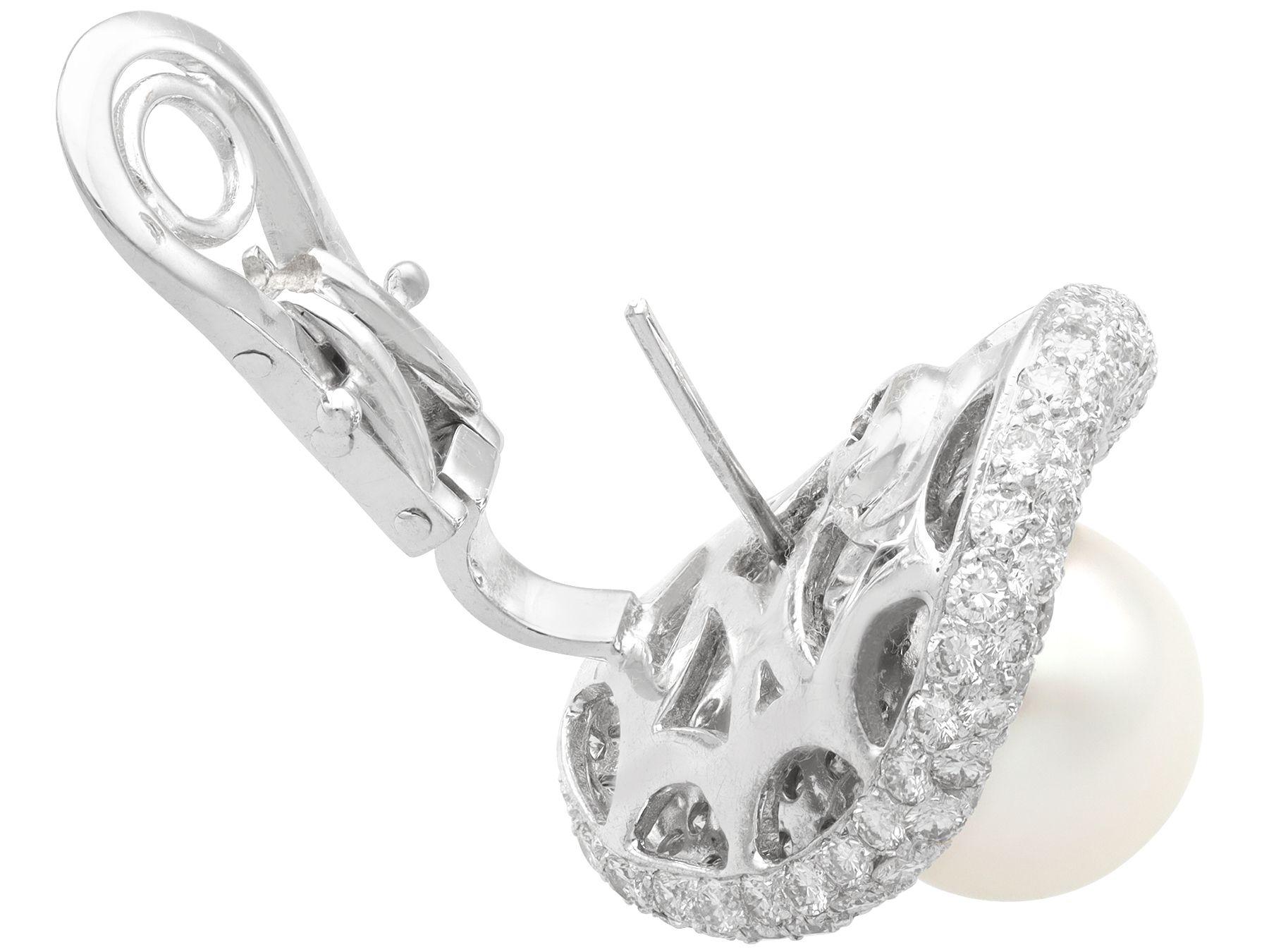 Vintage Pearl 5.15ct Diamond 18k White Gold Stud Earrings For Sale 1