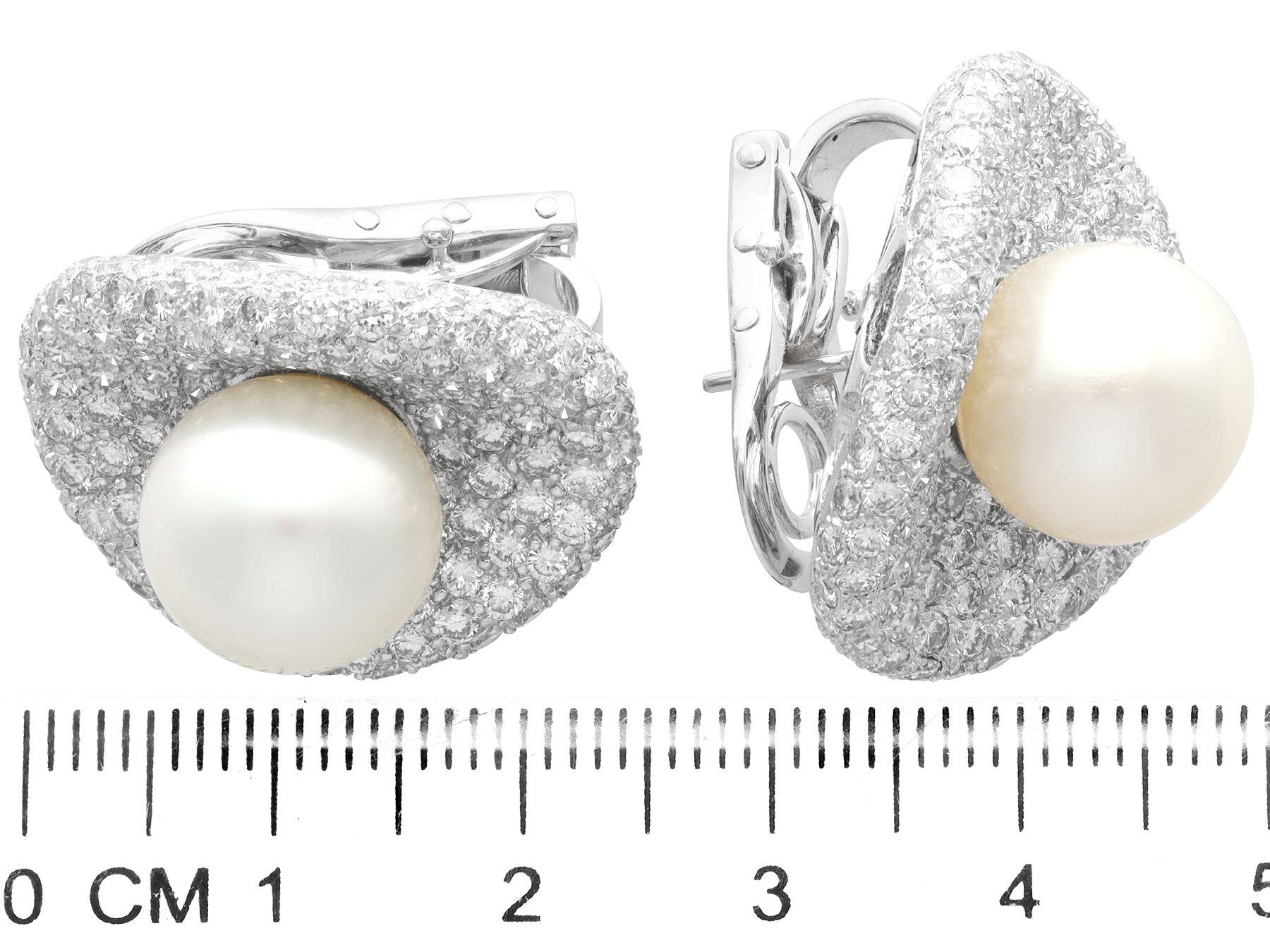 Vintage Pearl 5.15ct Diamond 18k White Gold Stud Earrings For Sale 2