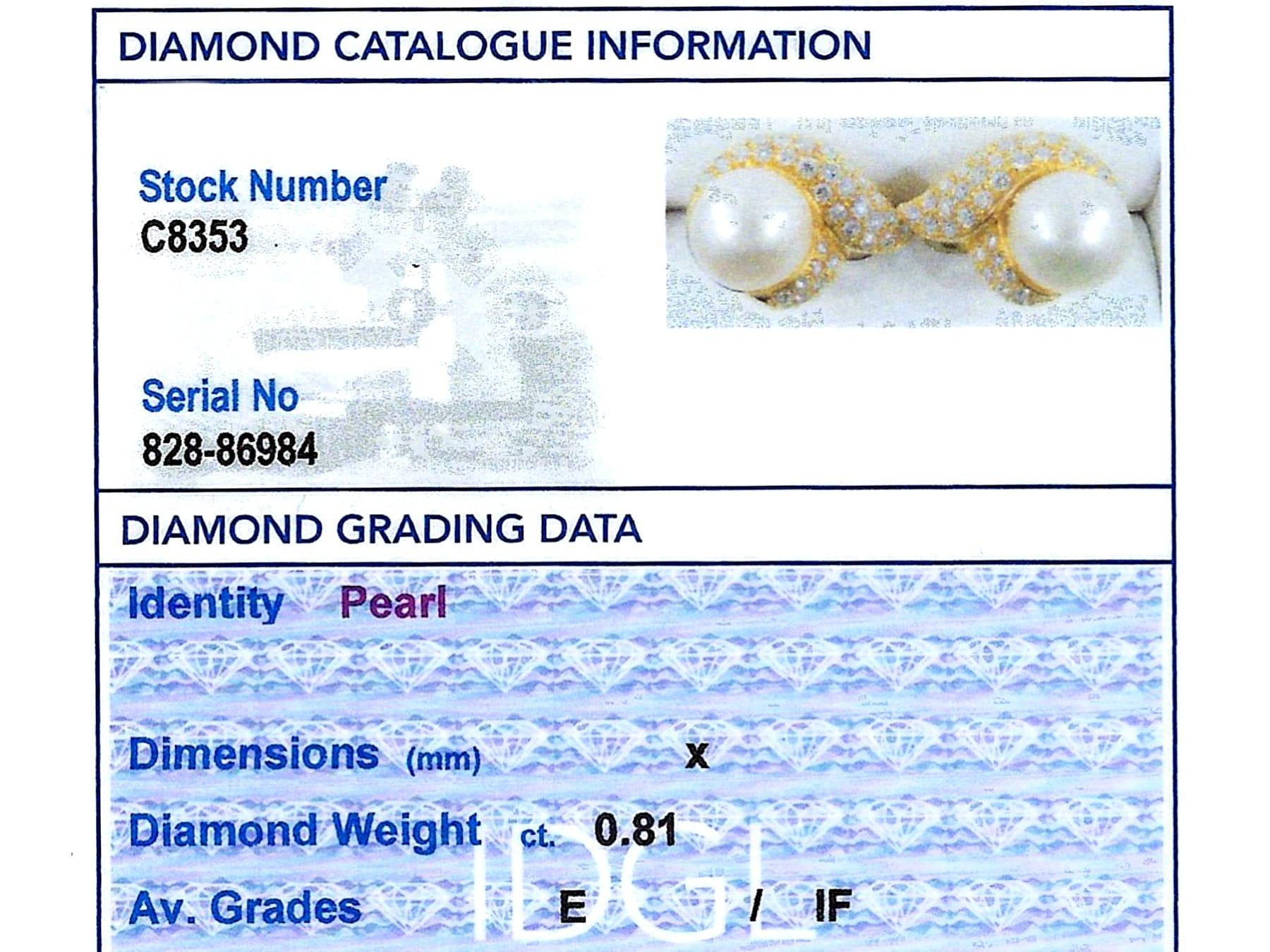 Vintage Pearl and 0.81 Carat Diamond Cluster Earrings in 18k Yellow Gold For Sale 7