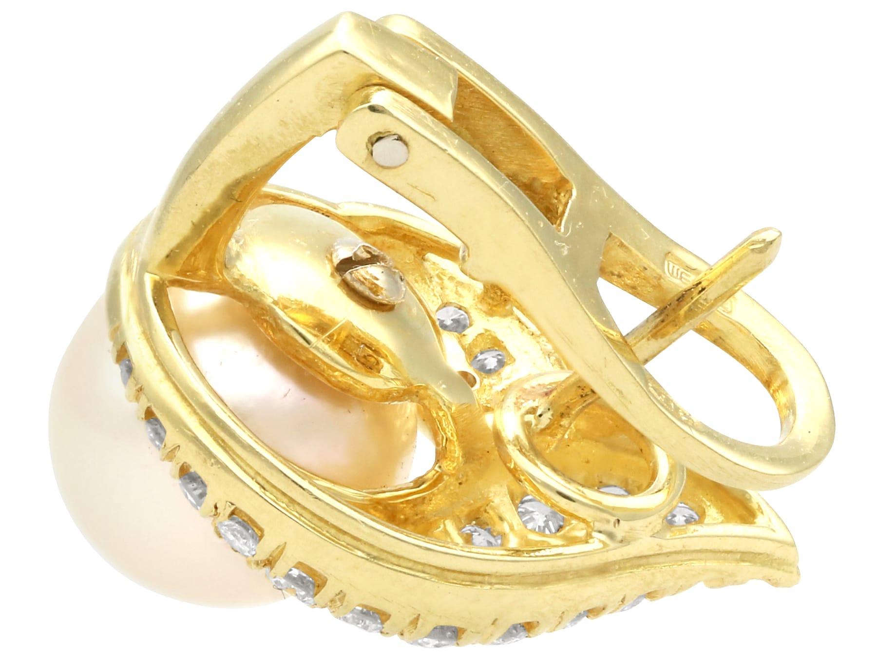 Vintage Pearl and 0.81 Carat Diamond Cluster Earrings in 18k Yellow Gold In Excellent Condition For Sale In Jesmond, Newcastle Upon Tyne