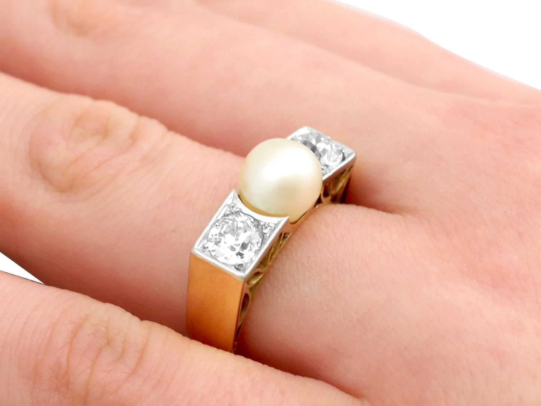 Vintage Pearl and 1.15 Carat Diamond Yellow Gold Cocktail Ring In Excellent Condition For Sale In Jesmond, Newcastle Upon Tyne