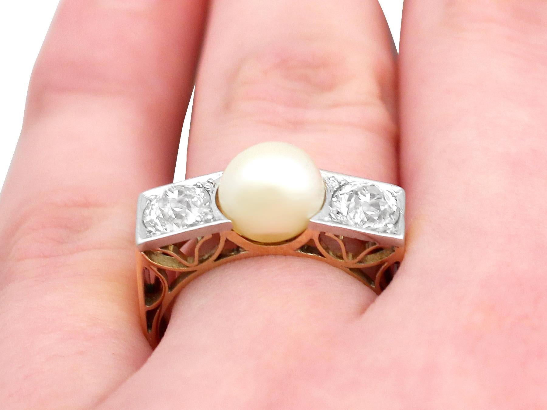 Women's Vintage Pearl and 1.15 Carat Diamond Yellow Gold Cocktail Ring For Sale