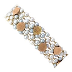 Vintage Pearl and 14K Yellow Gold 5 Strand Bracelet