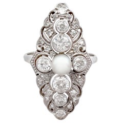 Vintage Pearl and 1.70Ct Diamond Platinum Dress Ring