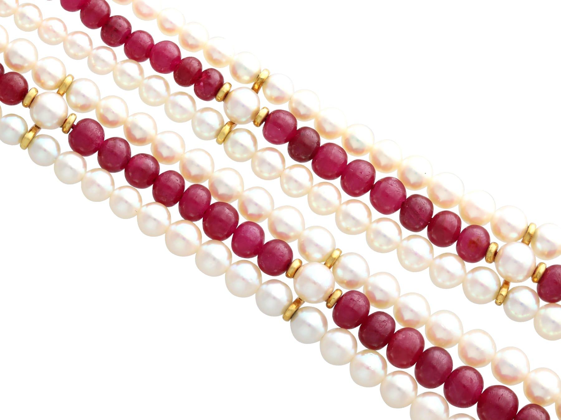 Halskette mit Verschluss aus Perle und 23 Karat Rubin mit Türkis und Diamanten im Angebot 1
