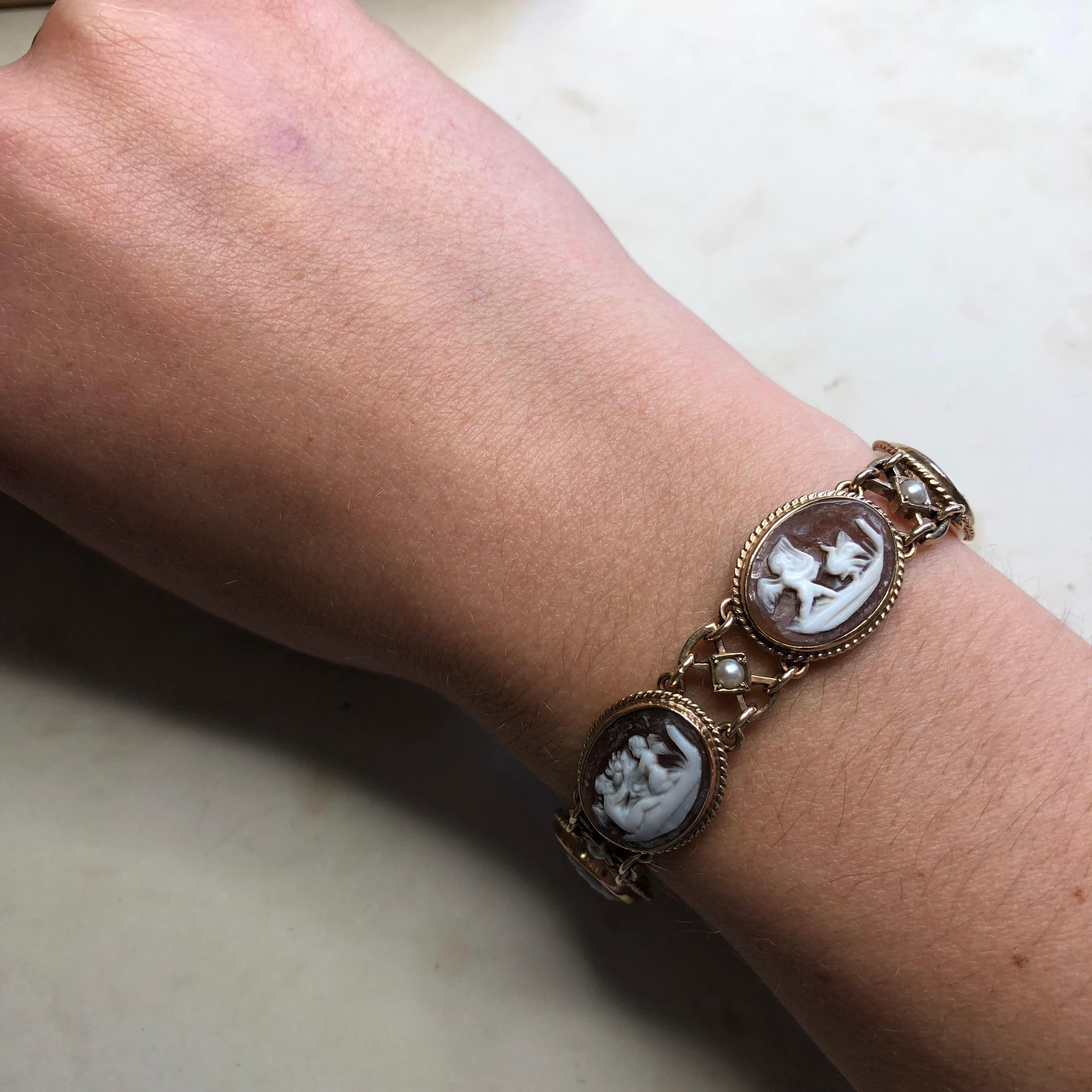 Vintage Pearl and 9 Carat Gold Cameo Bracelet 2