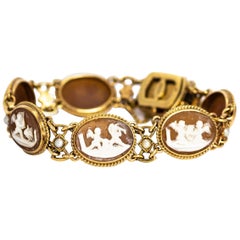 Vintage Pearl and 9 Carat Gold Cameo Bracelet