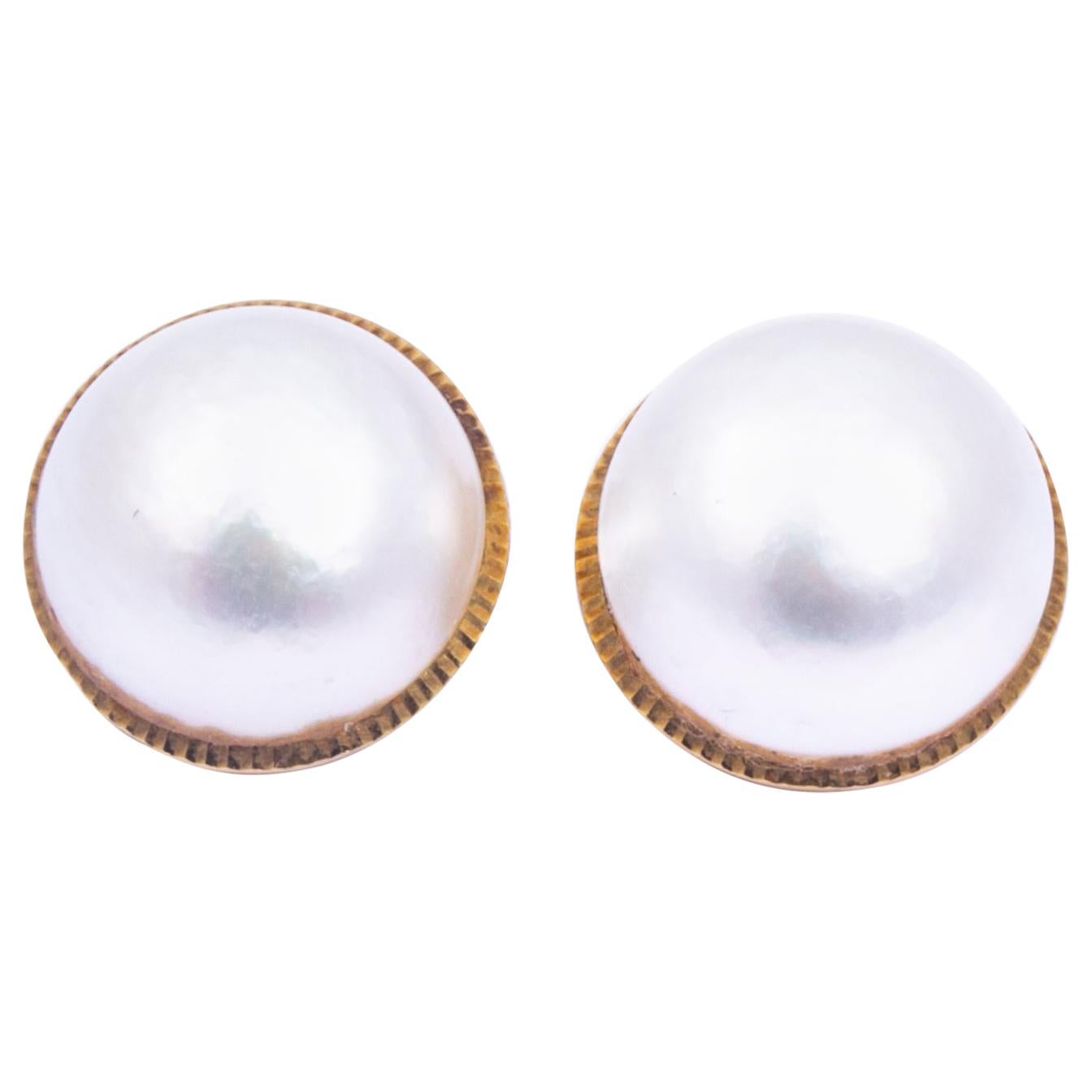 Vintage Pearl and 9 Carat Gold Clip-On Earrings For Sale
