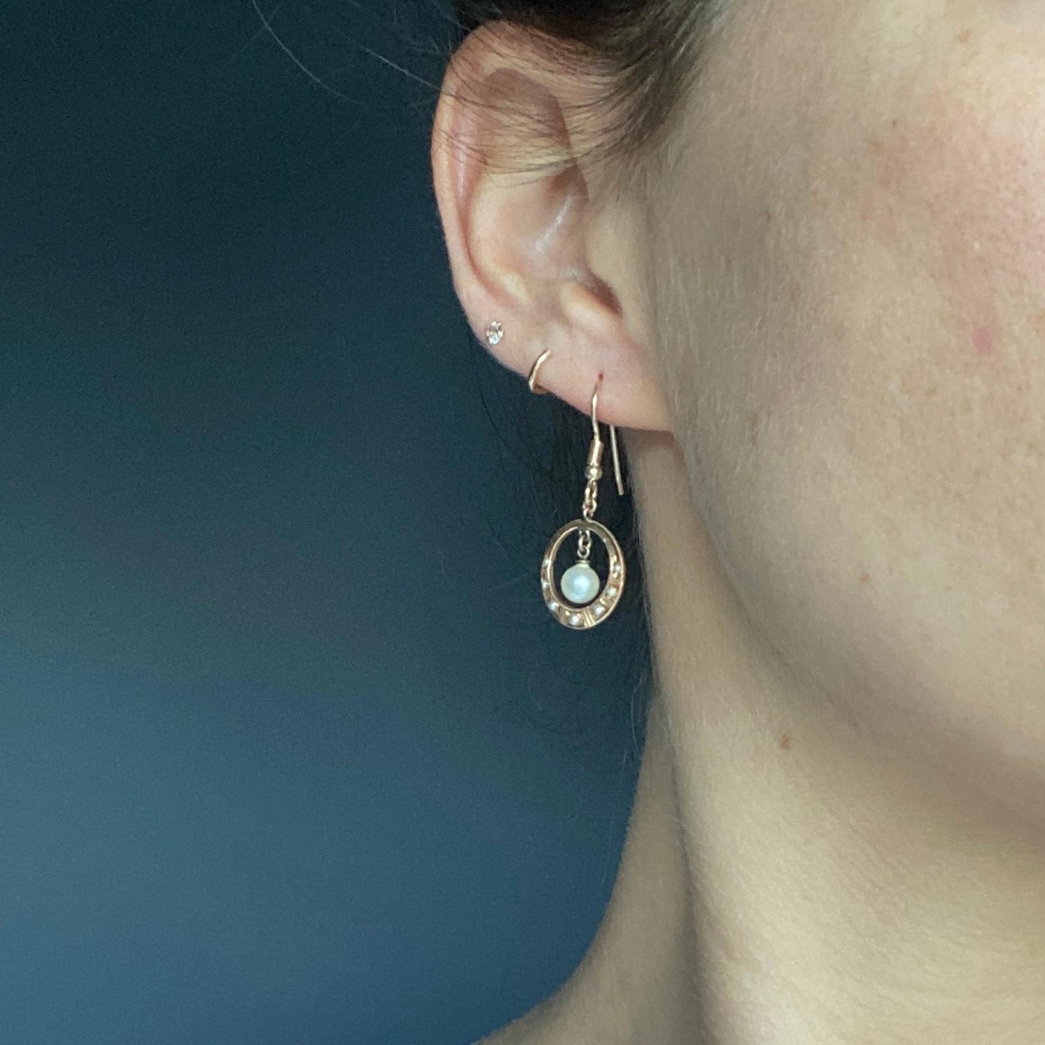 Modern Vintage Pearl and 9 Carat Gold Drop Earrings