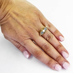 Anillo vintage de perla y aguamarina