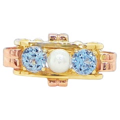 Anillo vintage de perla y aguamarina