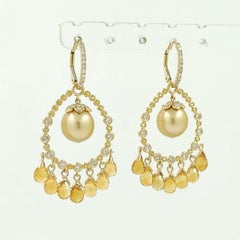 Boucles d'oreilles pendantes en or jaune 14K avec perles et citrines briolettes et diamants