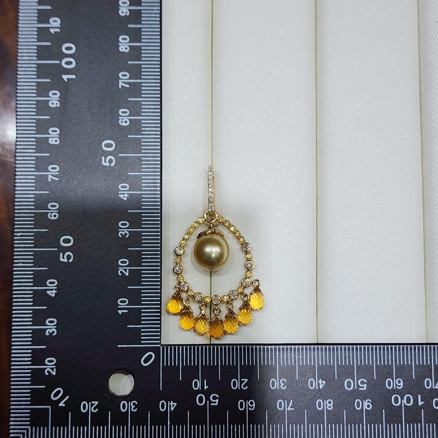 Vintage Pearl and Citrine Briolette Diamond Dangle Earrings in 14K Yellow Gold For Sale 1