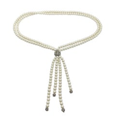 vintage pearl and crystal tassel sautoir necklace 1980s